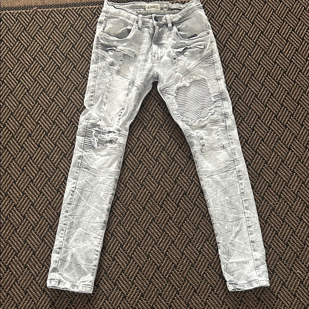 Amiri Gray Distressed Skinny Jeans for Men